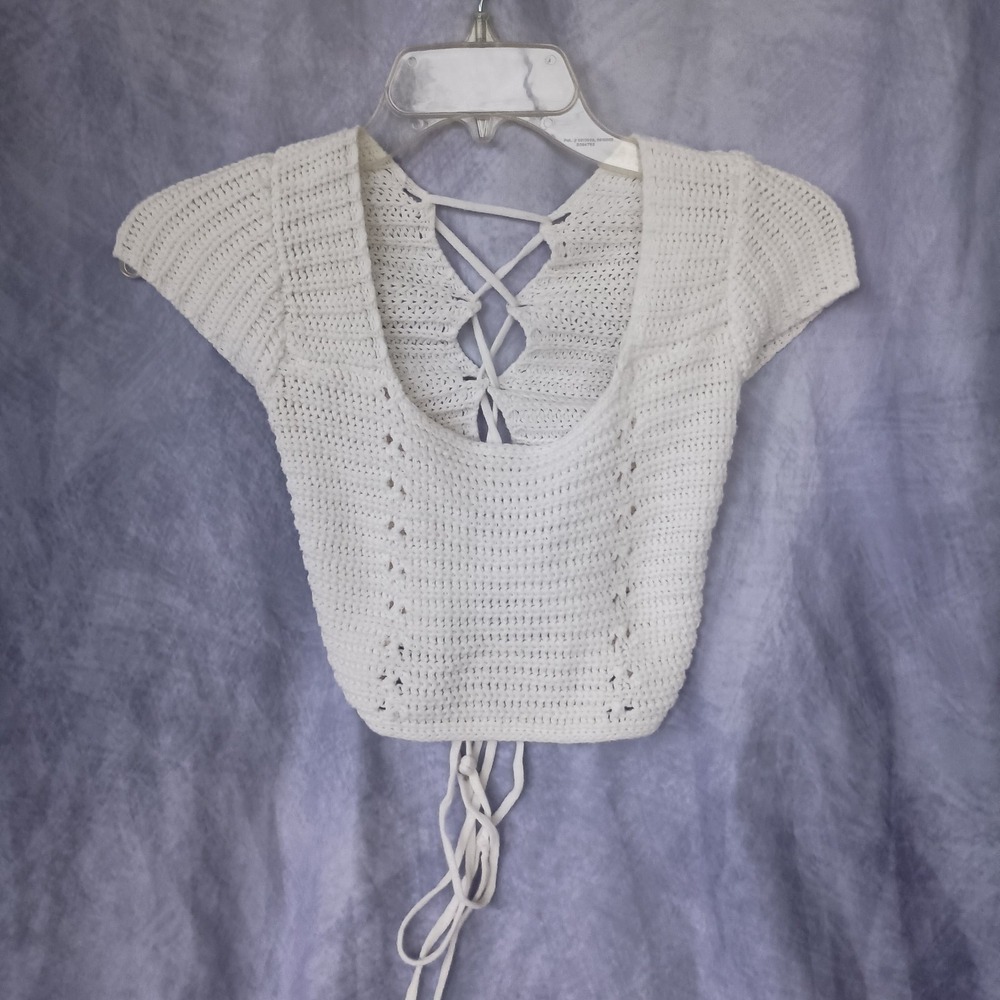 Jluxlabel White Crochet Lace Up Ruched Crop Top